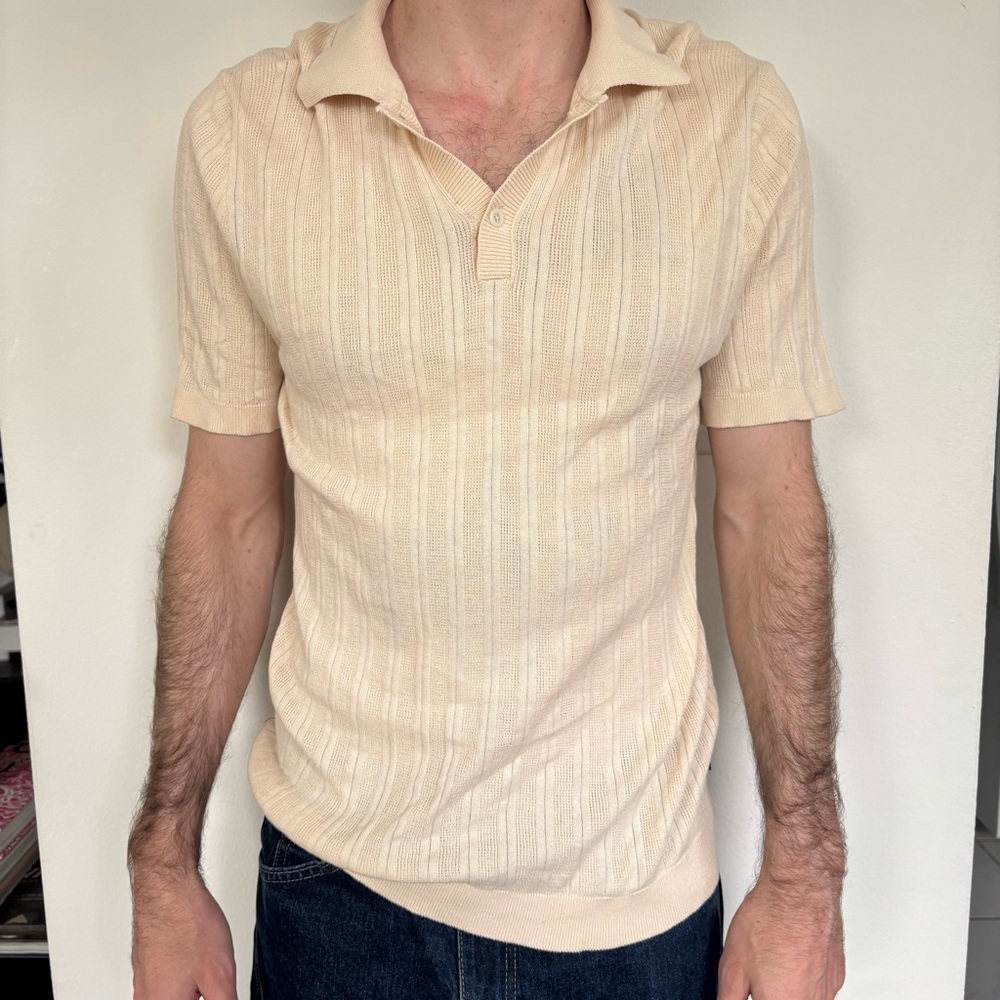 Men's Cream Knit Polo Shirt
